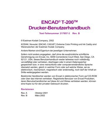 ENCADÃ‚Â® T-200TM Drucker-Benutzerhandbuch - Kodak