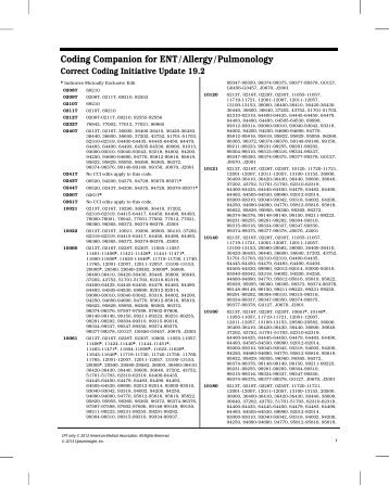 Coding Companion for ENT/Allergy/Pulmonology - OptumCoding.com
