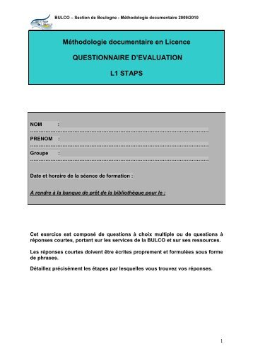 Questionnaire STAPS