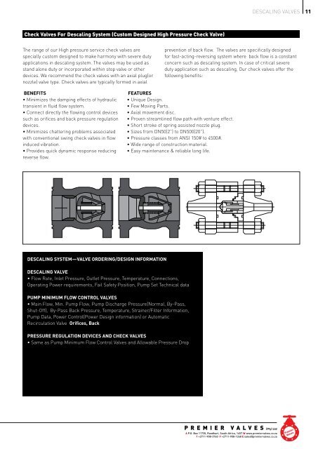 Premier KVT Descaling ValVes