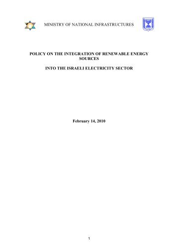 Policy On The Integration Of Renewable Energy Sources Into The ...