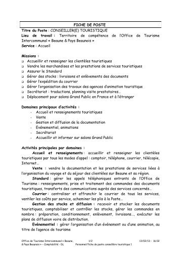 fiche de poste conseillère touristique Beaune - Bourgogne tourisme