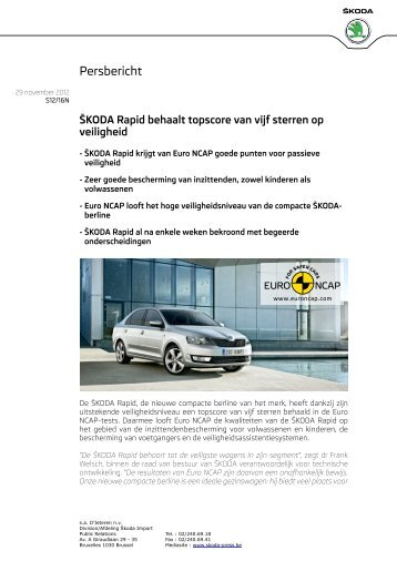 Skoda Rapid behaalt topscore van vijf sterren op ... - D'Ieteren Lease