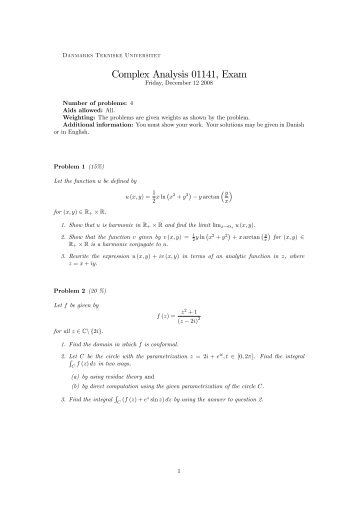 Complex Analysis 01141, Exam