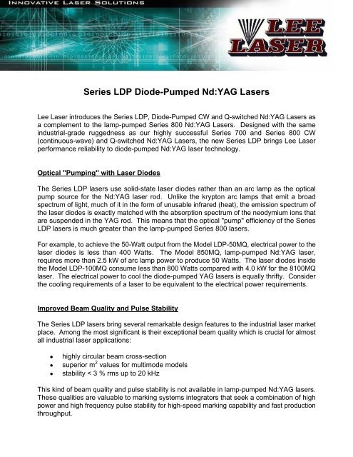 Series LDP Diode-Pumped Nd:YAG Lasers - Lee Laser, Inc.