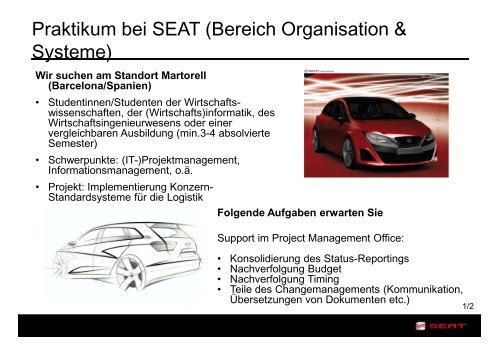 Praktikum bei SEAT (Bereich Organisation & Systeme)