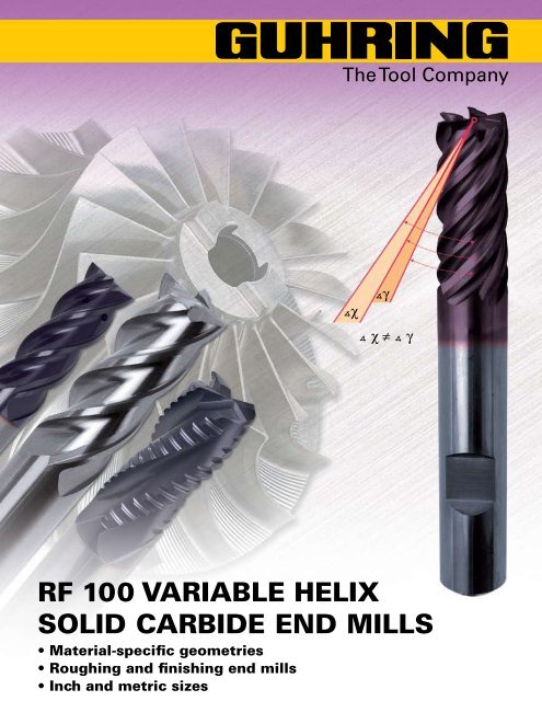 RF 100 VARIABLE HELIX SoLId CARBIdE End MILLS - Guhring, Inc.