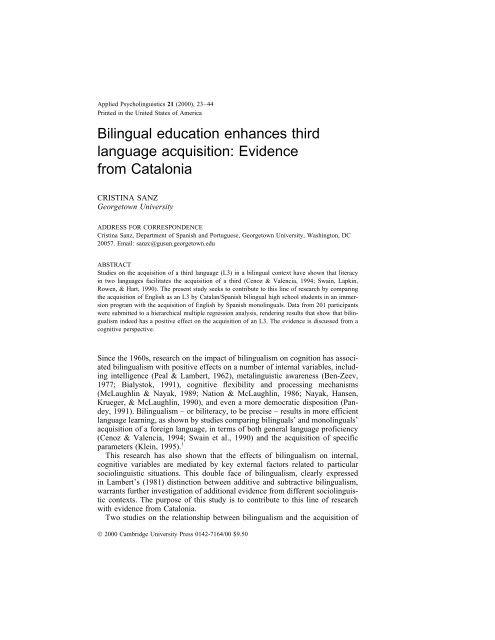 Bilingual education enhances third language acquisition: Evidence ...