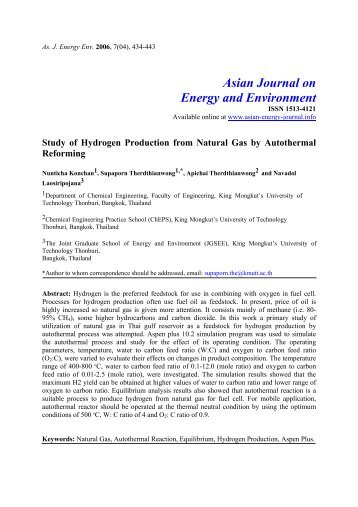 Study of hydrogen production from natural gas by auto-thermal ...