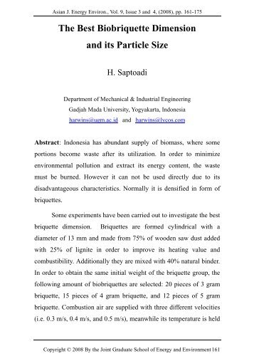 The Best Biobriquette Dimension and its Particle Size - Journal of ...