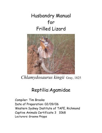 Husbandry Manual for Frilled Lizard ... - Nswfmpa.org