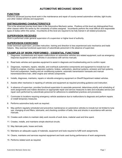 AUTOMOTIVE MECHANIC SENIOR
