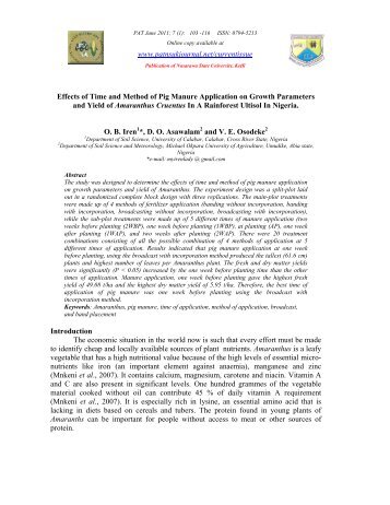 Effects of Time and Method of Pig Manure Application on Growth ...