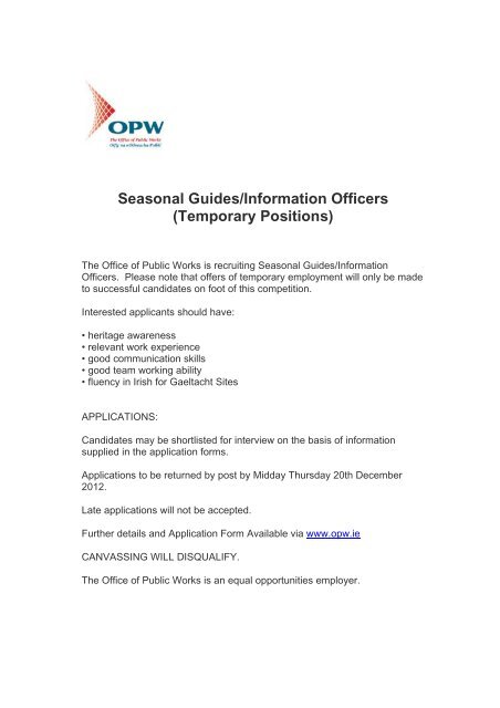 Seasonal Guides/Information Officers - Careers Development Centre