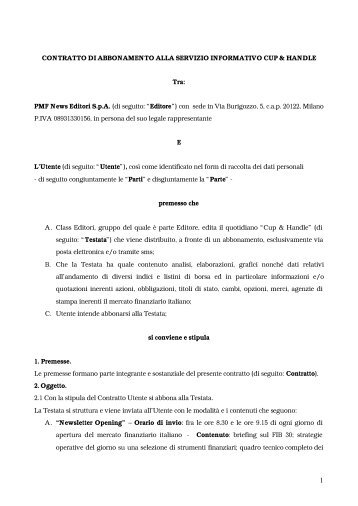 CONTRATTO DI ABBONAMENTO ALLA SERVIZIO ... - MFIU