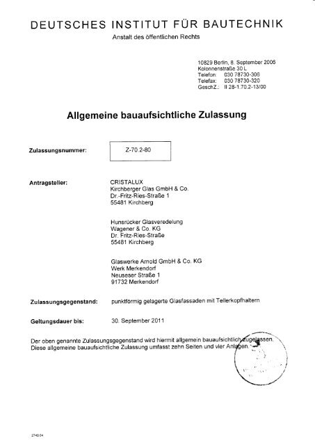 deutsches institut für bautechnik - Glaswerke Arnold Matrixpoint