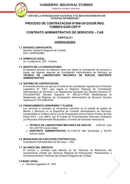 gobierno regional tumbes proceso de contratacion n°008-2012/gob ...