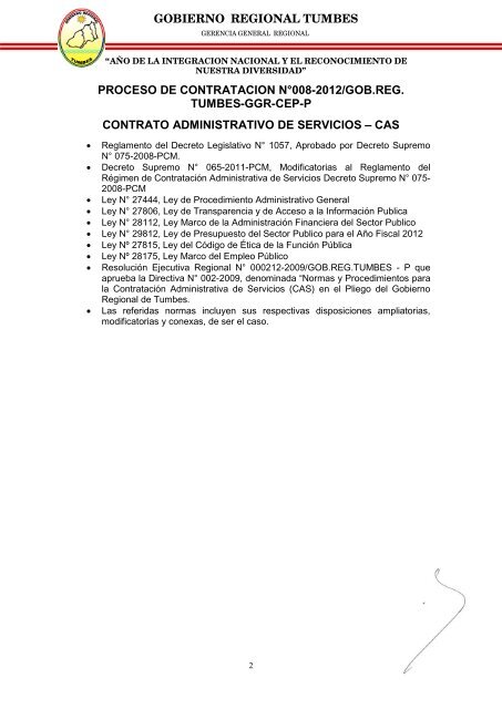 gobierno regional tumbes proceso de contratacion n°008-2012/gob ...