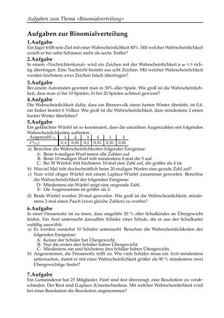 Aufgaben zur Binomialverteilung