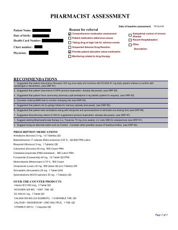 Pharmacist Assessment Report - Impact