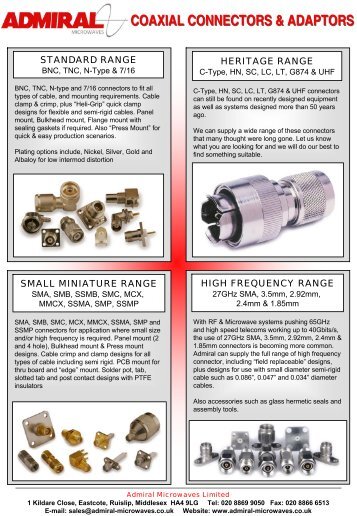 COAXIAL CONNECTORS & ADAPTORS - Admiral Microwaves Ltd