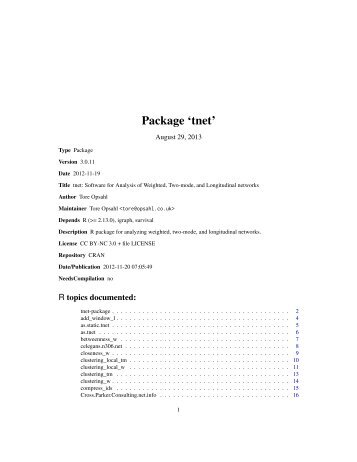 Package 'tnet' - The Comprehensive R Archive Network