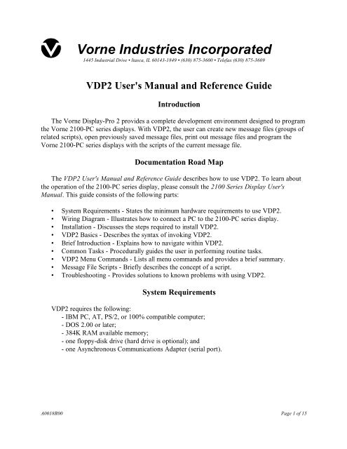 Vorne Display-ProÂ® 2 User's Manual - Vorne Industries, Inc.