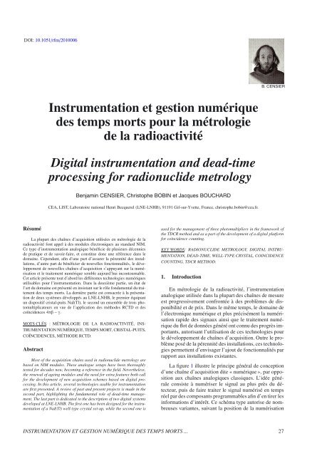 Instrumentation et gestion numÃ©rique des temps morts pour la ...