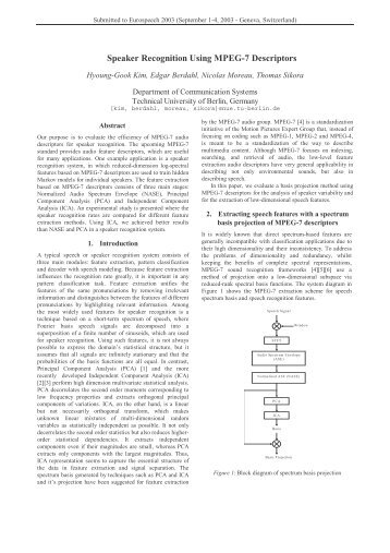 Speaker Recognition Using MPEG-7 Descriptors - TU Berlin