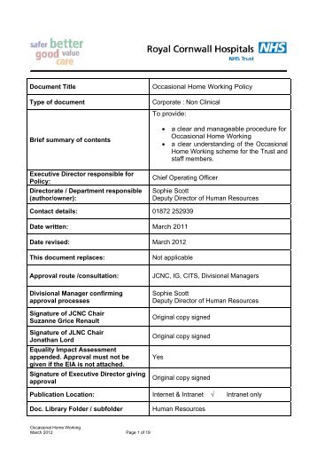 Occasional Home Working Policy - the Royal Cornwall Hospitals ...