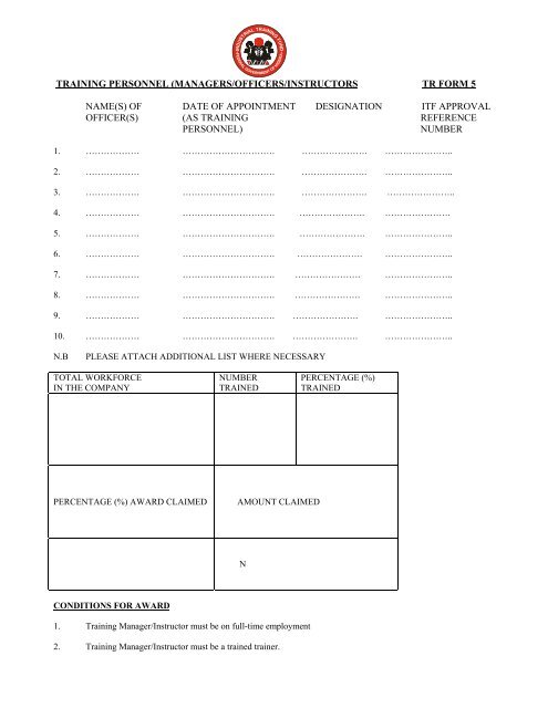 THE BASIC MATERIALS/CONDITIONS FOR ... - ITF Nigeria