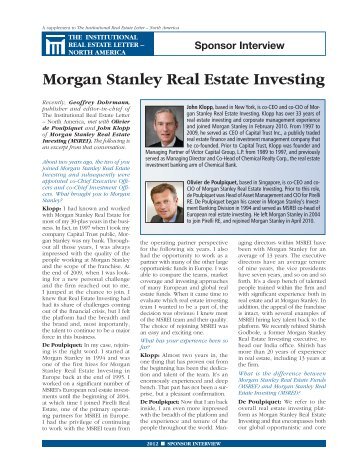 Morgan Stanley Real Estate Investing - Institutional Real Estate, Inc.