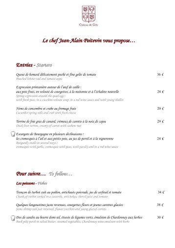 ChÃ¢teau de Gilly - Carte du restaurant Le Clos Prieur - juâ¦