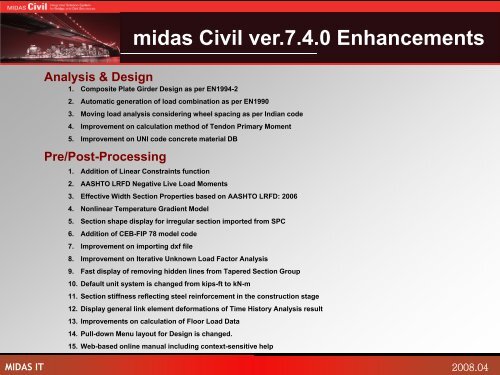 midas Civil ver.7.4.0 Enhancements Analysis & Design - CSP Fea