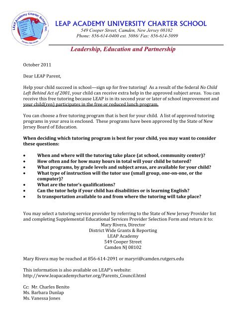 SES letter to parents and enrollment form.pdf - LEAP Academy ...