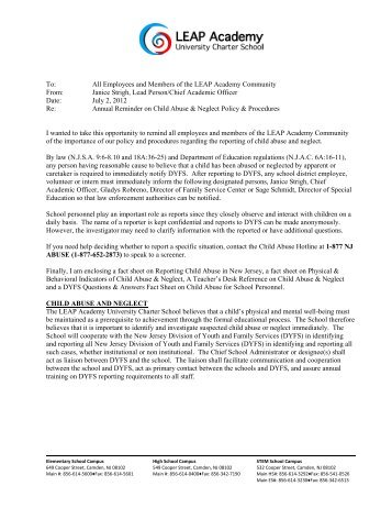 Child Abuse Memorandum - LEAP Academy University Charter School