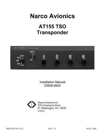 Narco Avionics AT155 TSO Transponder - AeroElectric Connection