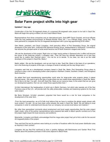 Solar Farm project shifts into high gear - City of Sault Ste Marie