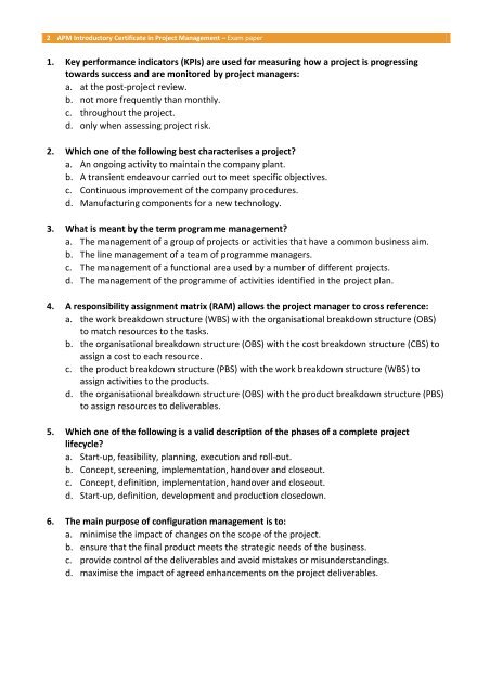 Introductory Certificate sample paper - Association for Project ...