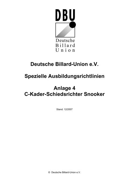 Spezielle Ausbildungsrichtlinien Snooker ... - Deutsche Billard Union