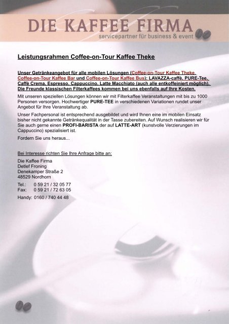 Laden Sie hier unseren Prospekt mit Fotos ... - Die Kaffee Firma