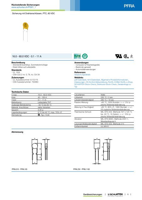 2x PFRA.400 PTC-Sicherung 4A 30V DC THT Von SCHURTE Produktbild-Vorschau 2