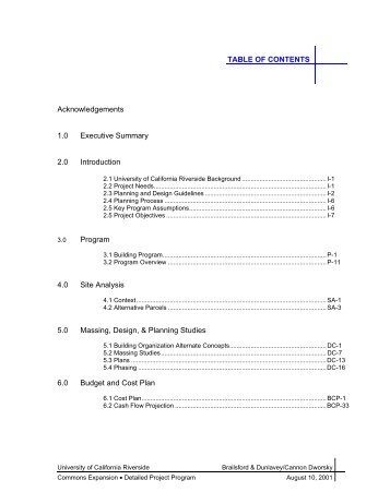 TABLE OF CONTENTS Acknowledgements 1.0 Executive Summary ...