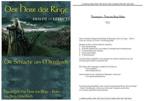 Hausregeln - Herr der Ringe Risiko V2.1 - Michas Spiel mit mir