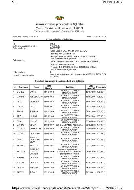 graduatoria operai Bari Sardo.pdf - Provincia dell'Ogliastra