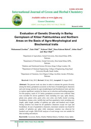 International Journal of Green and Herbal Chemistry - IJGHC