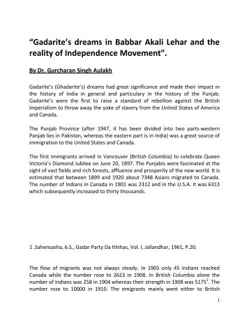 âGadarite's dreams in Babbar Akali Lehar and the reality of ...