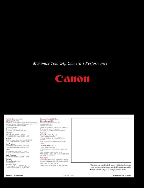 HD-Electronic Cinematography catalog (PDF file) - Canon