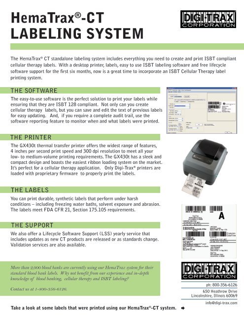 HemaTrax®-CT LABELING SYSTEM - Digi-Trax