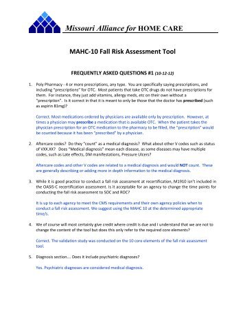 Missouri Alliance for HOME CARE MAHC-10 Fall Risk Assessment ...